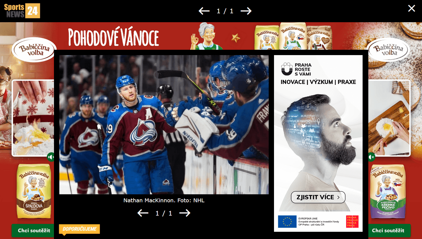 lightbox with ads on website sports24.cz